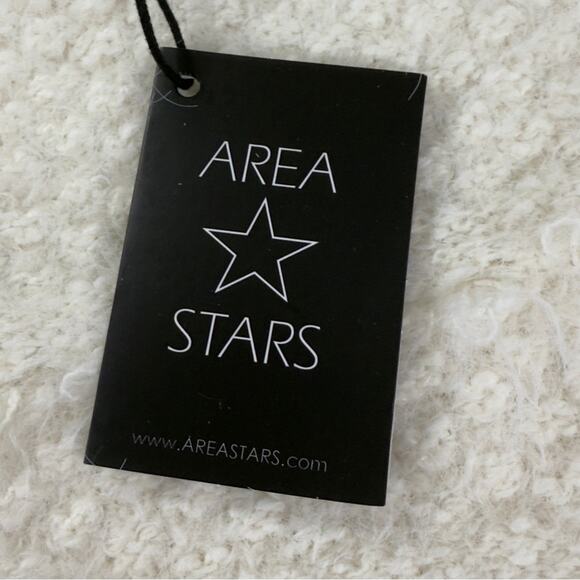 Area Stars Sweater Mock Neck Ivory Textured Faux Fur Fringe Cropped Glam M NEW - Picture 13 of 15